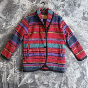 Vintage Woolrich Red Multi Color Stripe Long Sleeve Size Small 3 Button Coat